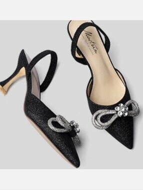 Black Embellished Slingback Pumps with Crystal Bow By Mostrin  Size 8.5